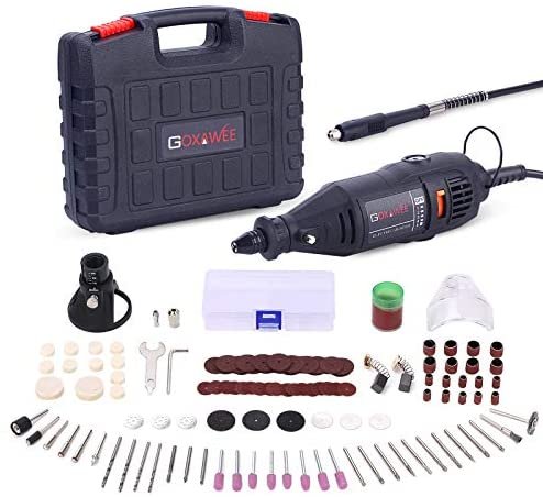 GOXAWEE Rotary Tool Kit with MultiPro Keyless Chuck and Flex Shaft - 140pcs Accessories Variable Speed Electric Drill Set for Handmade Crafting Projects and DIY Creations
