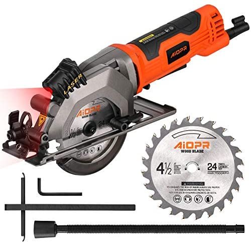 AIOPR 4Amp 4-1/2" Mini Circular Saw with Laser Guide, 24T TCT Blade (76602L)