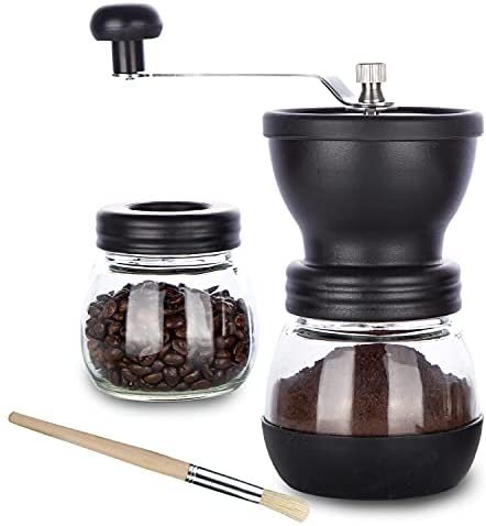 PARACITY Manual Coffee Bean Grinder, Hand Coffee Mill with 2 Glass Jars Ceramic Burr Stainless Steel Handle for Drip Coffee, Espresso, French Press, Turkish Brew