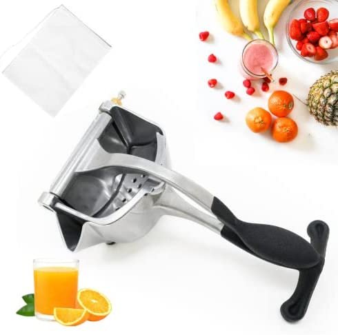 LivvEasy Handheld Juice Squeezer with 2 Filter Bags– Heavy-Duty Manual Juicer – Aluminum Alloy Manual Fruit Juicer – Handheld Juicer for Lemons, Oranges or Limes – Practical Bar and Kitchen Accessory (Black Handle)