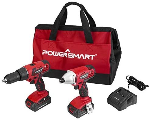 PowerSmart Combo Kit, 20V MAX Cordless Drill/Driver Combo Kit, Cordless 1/4" Impact Driver, 45N.m Chuck 1/2-INCH Cordless Drill Driver, 2-Tool Combo Kit, 2 Batteries and Charger Included, PS76300C