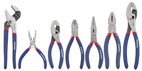 WORKPRO 7-piece Pliers Set (8-inch Groove Joint Pliers, 6-inch Long Nose, 6-inch Slip Joint, 4-1/2 Inch Long Nose, 6-inch Diagonal, 7-inch Linesman, 8-inch Slip Joint) for DIY & Home Use